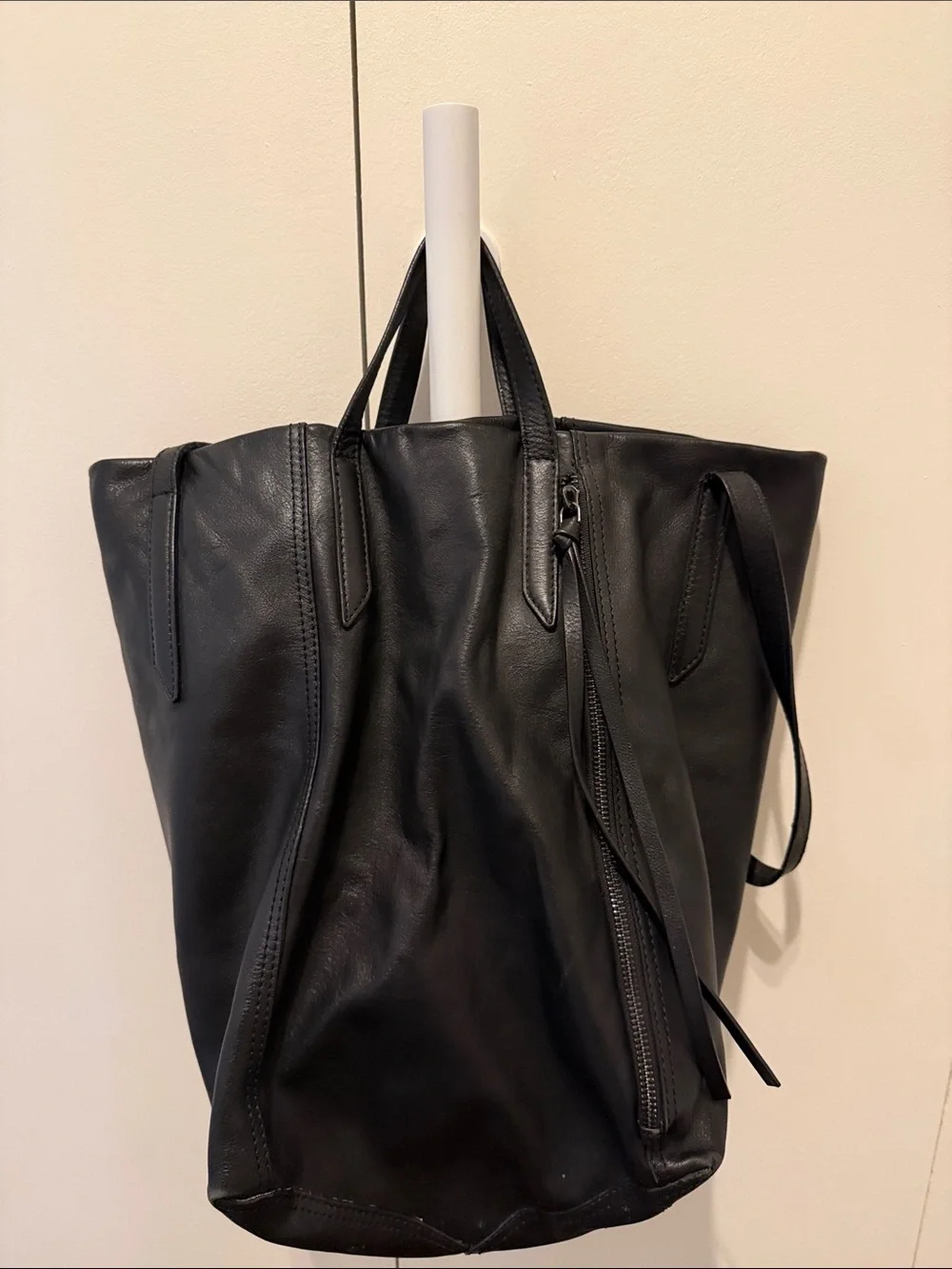 ‘00s Kooba Black Leather Tote with Double Straps